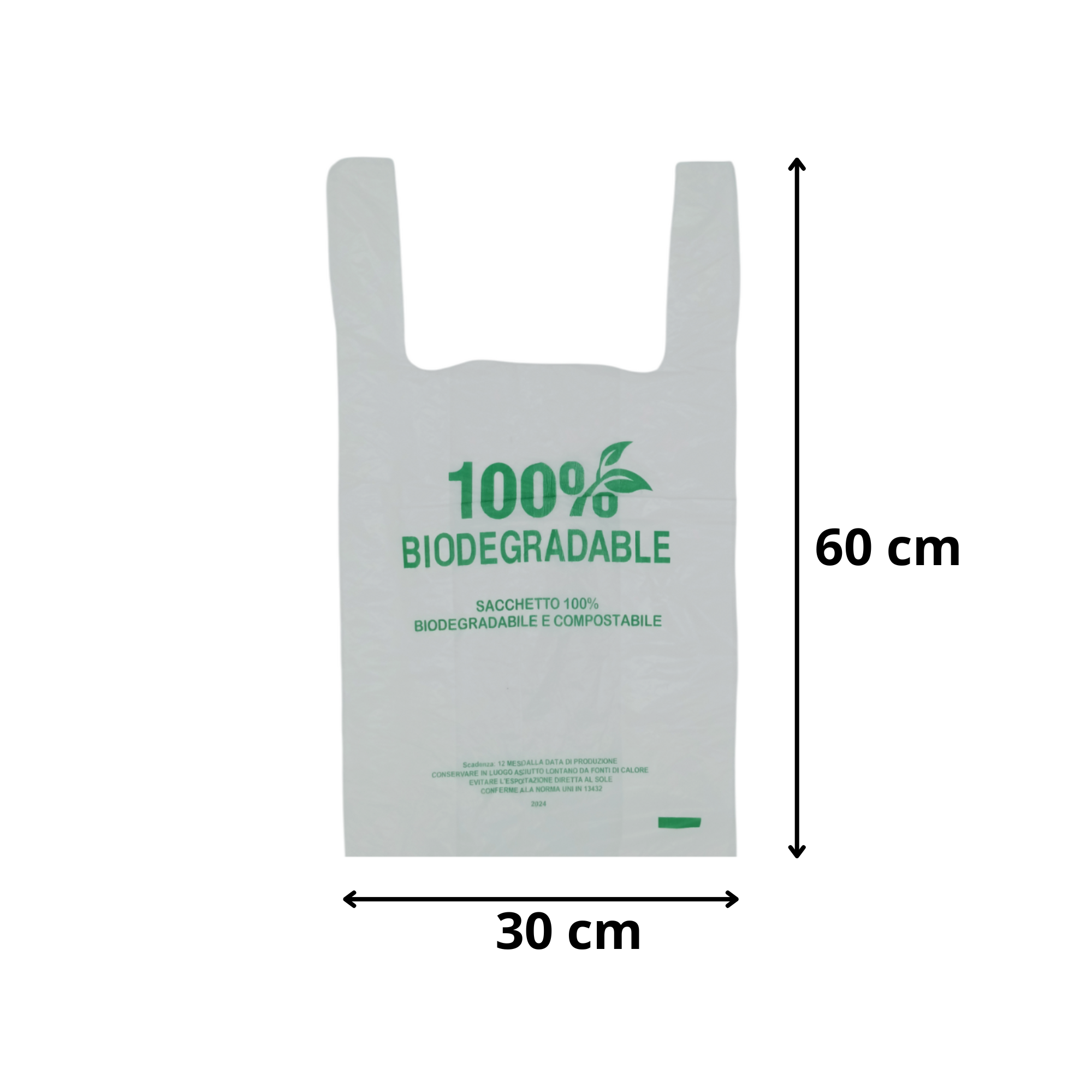 Sac bretelles blanc biodégradable 30+18x60 cm